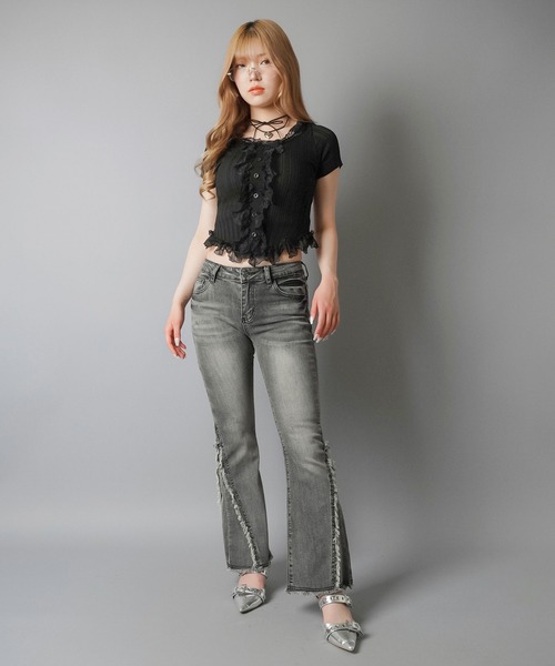 SPINNS(スピンズ)の「大人気デザインが半袖になって再登場!リブレース半袖カットソー/フリル/NEO森ガール(Tシャツ/カットソー・レディース・グリーン系その他/ピンク/オフホワイト/ブラック/アイボリー・ONESIZE)」の22枚目の写真