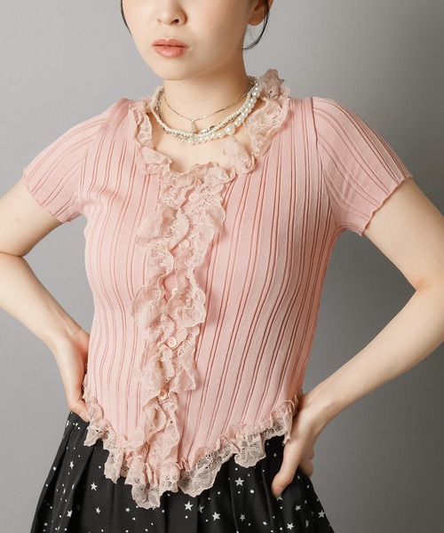 SPINNS(スピンズ)の「大人気デザインが半袖になって再登場!リブレース半袖カットソー/フリル/NEO森ガール(Tシャツ/カットソー・レディース・グリーン系その他/ピンク/オフホワイト/ブラック/アイボリー・ONESIZE)」の18枚目の写真