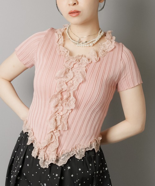 SPINNS(スピンズ)の「大人気デザインが半袖になって再登場!リブレース半袖カットソー/フリル/NEO森ガール(Tシャツ/カットソー・レディース・グリーン系その他/ピンク/オフホワイト/ブラック/アイボリー・ONESIZE)」の20枚目の写真