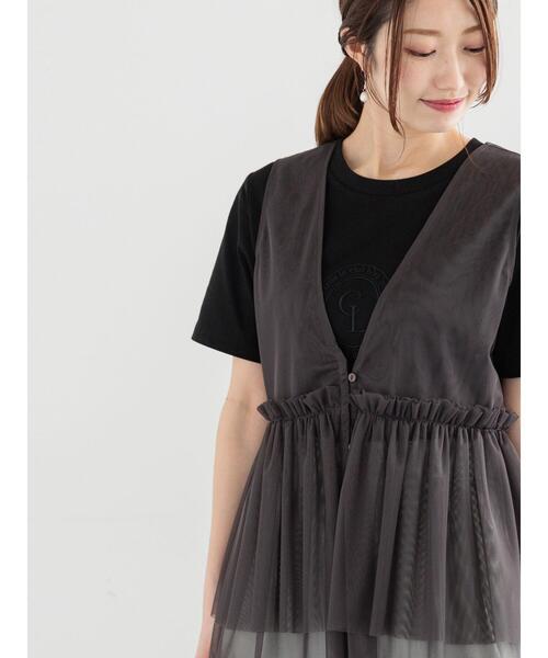 Te chichi（テチチ）の「チュールティアードギャザーマルチベスト（シャツ/ブラウス・レディース・チャコールグレー/ベージュ・F）」の2枚目の写真