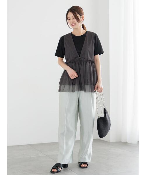 Te chichi（テチチ）の「チュールティアードギャザーマルチベスト（シャツ/ブラウス・レディース・チャコールグレー/ベージュ・F）」の3枚目の写真