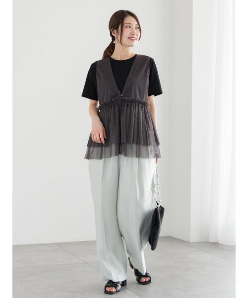 Te chichi（テチチ）の「チュールティアードギャザーマルチベスト（シャツ/ブラウス・レディース・チャコールグレー/ベージュ・F）」の4枚目の写真