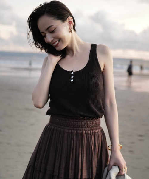 アニュアンス anuans Italy Linenヘンリーネックニットタンク （BROWN） アニュアンス anuans Italy Linenヘンリーネックニットタンク
