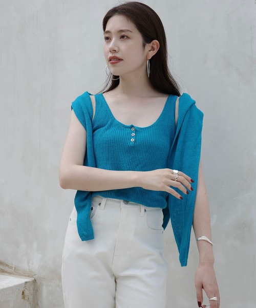 アニュアンス anuans Italy Linenヘンリーネックニットタンク （TURQUOISE） アニュアンス anuans Italy Linenヘンリーネックニットタンク