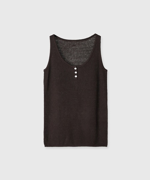 タンクトップ ノースリーブ Italy Linenヘンリーネックニットタンク レディース セール】Italy Linenヘンリーネックニットタンク（タンクトップ