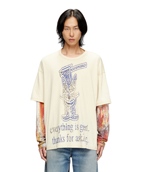 関税送料込【DIESEL】ホワイト＆ベージュ T-Boxt 長袖Tシャツ Dieselのホワイト＆ベージュ T-Boxt 長袖Tシャツがセール中