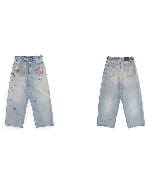 MASONPRINCE ルーズフィット ステッカープリント サイドベルト デニム ルーズフィット ステッカープリント サイドベルト付き デニムパンツ