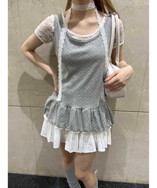 PHILLY（フィリー）の「ドットフリルタンクトップ（タンクトップ・レディース・ホワイト/グレー・FREE）」の9枚目の写真