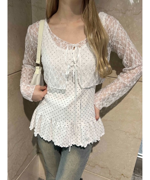 PHILLY（フィリー）の「ドットフリルタンクトップ（タンクトップ・レディース・ホワイト/グレー・FREE）」の3枚目の写真