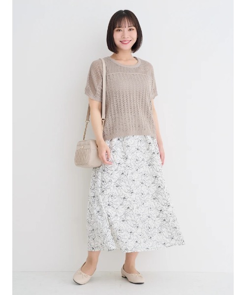 【JIL SANDER】透かし網ニットミディドレス ノースリーブ セール】【大きいサイズ】[SET]透かし編みニットトップス×花柄