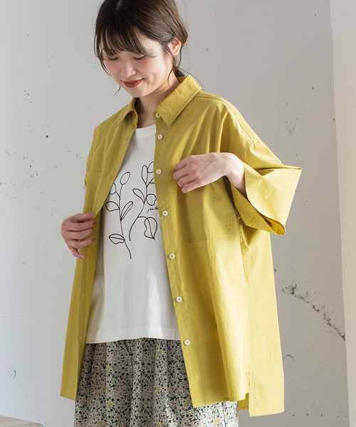 POU DOU DOU(プードゥドゥ)の「バック刺繍オーバーサイズシャツ(シャツ/ブラウス・レディース・オフホワイト/ブルー/イエロー・M)」の12枚目の写真