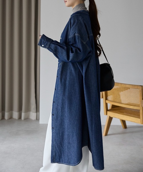 PREFERIR(プレフェリール)の「デニム バンドカラーシャツワンピース(シャツワンピース・レディース・ネイビー/ブルー・MEDIUM/LARGE)」の7枚目の写真