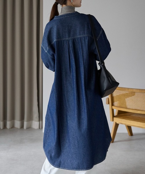 PREFERIR(プレフェリール)の「デニム バンドカラーシャツワンピース(シャツワンピース・レディース・ネイビー/ブルー・MEDIUM/LARGE)」の8枚目の写真