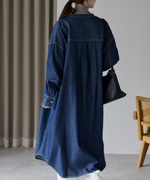 PREFERIR(プレフェリール)の「デニム バンドカラーシャツワンピース(シャツワンピース・レディース・ネイビー/ブルー・MEDIUM/LARGE)」の9枚目の写真