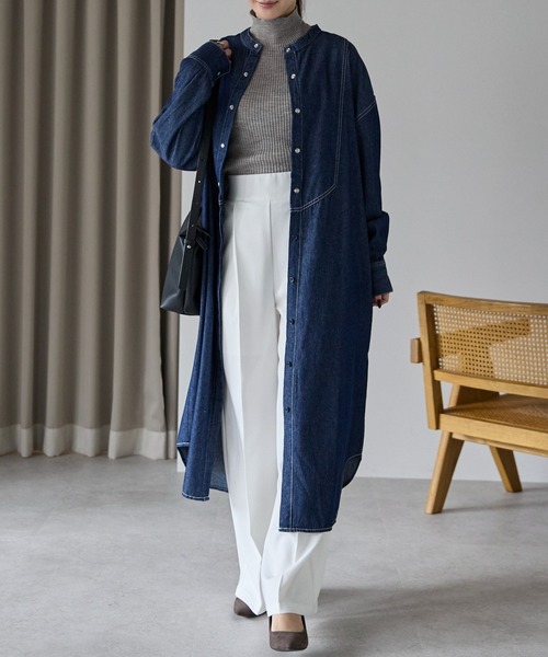 PREFERIR(プレフェリール)の「デニム バンドカラーシャツワンピース(シャツワンピース・レディース・ネイビー/ブルー・MEDIUM/LARGE)」の10枚目の写真