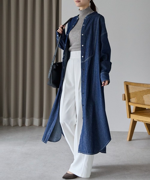 PREFERIR(プレフェリール)の「デニム バンドカラーシャツワンピース(シャツワンピース・レディース・ネイビー/ブルー・MEDIUM/LARGE)」の11枚目の写真