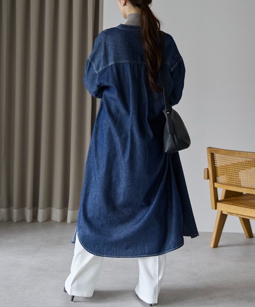 PREFERIR(プレフェリール)の「デニム バンドカラーシャツワンピース(シャツワンピース・レディース・ネイビー/ブルー・MEDIUM/LARGE)」の14枚目の写真