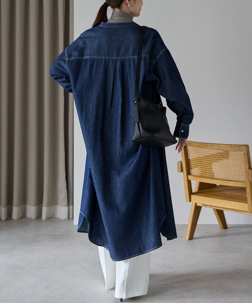 PREFERIR(プレフェリール)の「デニム バンドカラーシャツワンピース(シャツワンピース・レディース・ネイビー/ブルー・MEDIUM/LARGE)」の15枚目の写真