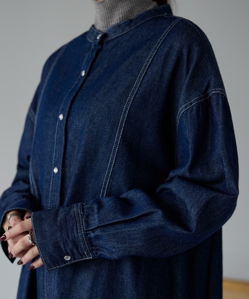 PREFERIR(プレフェリール)の「デニム バンドカラーシャツワンピース(シャツワンピース・レディース・ネイビー/ブルー・MEDIUM/LARGE)」の17枚目の写真
