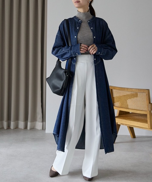 PREFERIR(プレフェリール)の「デニム バンドカラーシャツワンピース(シャツワンピース・レディース・ネイビー/ブルー・MEDIUM/LARGE)」の6枚目の写真