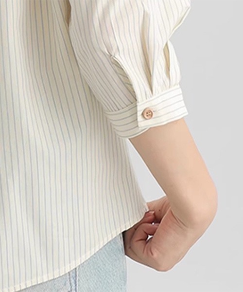 Beststore(ベストストア)の「バンドカラー シャツ ブラウス カラーストライプ(シャツ/ブラウス・レディース・ホワイト×ブルー/ホワイト×カーキブラウン/ホワイト/ベージュ・M/L/S)」の22枚目の写真