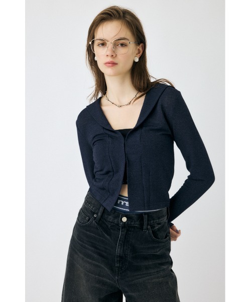 MOUSSY(マウジー)の「SHEER HOODIE カーディガン(カーディガン/ボレロ・レディース・オフホワイト/ブラック/ネイビー・FREE)」の5枚目の写真