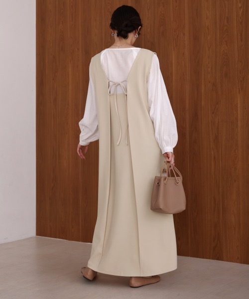 Bab（バブ）の「【低身長さん向けサイズあり】【マタニティ】【イージーケア】イージージョーゼット前後2WAYジャンパースカート（ワンピース・レディース・ブラック/モカ/ベージュ/チャコールグレー/アイボリー・SMALL/MEDIUM）」の5枚目の写真