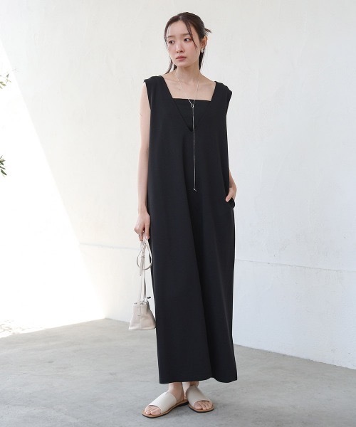 Bab（バブ）の「【低身長さん向けサイズあり】【マタニティ】【イージーケア】イージージョーゼット前後2WAYジャンパースカート（ワンピース・レディース・ブラック/モカ/ベージュ/チャコールグレー/アイボリー・SMALL/MEDIUM）」の3枚目の写真