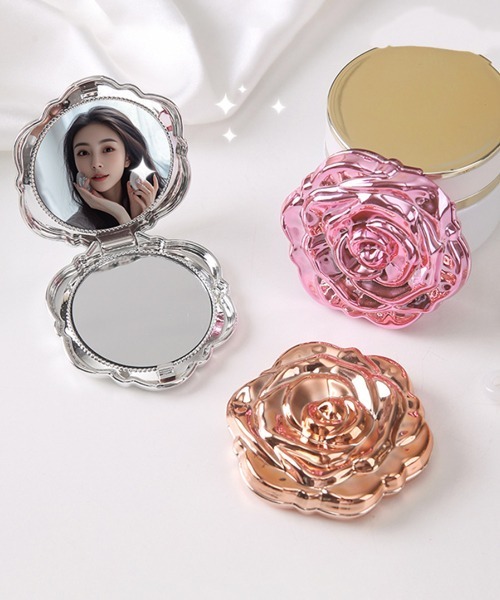 同梱で専用になりました。新品未使用　ミラー　鏡　薔薇　ゴールド　24KGP セール】Ein/ローズモチーフ 両面 メイク コンパクトミラー 鏡（手鏡