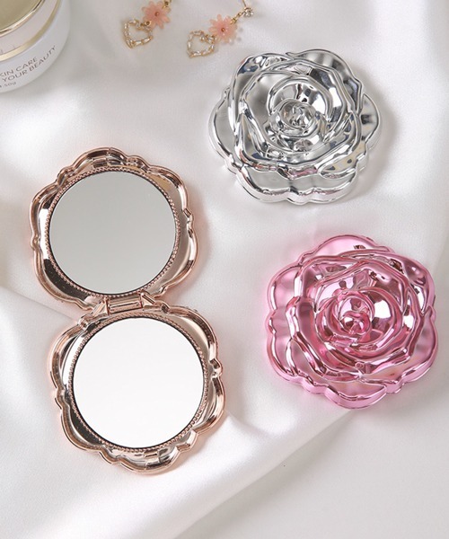 Ein/ローズモチーフ 両面 メイク コンパクトミラー 鏡（手鏡/メイク