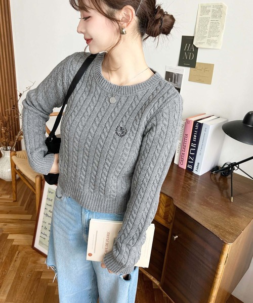 moment+(モーメントプラス)の「刺繍入りケーブルショート丈ニットプルオーバー〈手洗い可能〉(ニット/セーター・レディース・ブラック/アイボリー/ネイビー/グレー/ボルドー・M/L)」の19枚目の写真