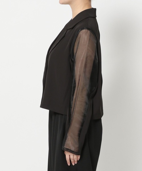 HARE（ハレ）の「タックプリーツシアージャケット＊ワイドパンツ(HARE)（セットアップ・レディース・ブラック/チェック・FREE）」の15枚目の写真