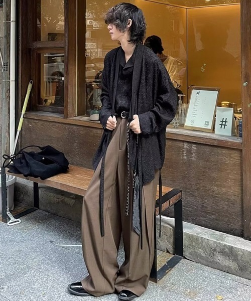 NOWLE（ノウル）の「【NOWLE】センターライン ダブルプリーツ ドレープ フレア スラックス（スラックス・メンズ・アッシュブラウン/ブラック・LARGE/MEDIUM/SMALL）」の9枚目の写真