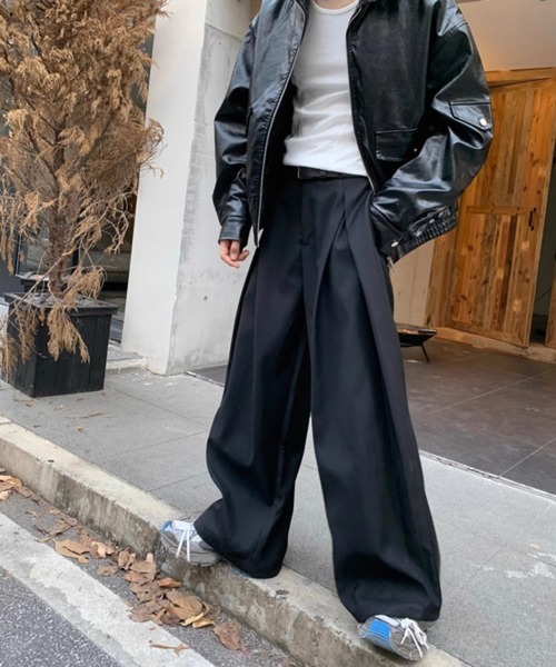 NOWLE（ノウル）の「【NOWLE】センターライン ダブルプリーツ ドレープ フレア スラックス（スラックス・メンズ・アッシュブラウン/ブラック・LARGE/MEDIUM/SMALL）」の12枚目の写真