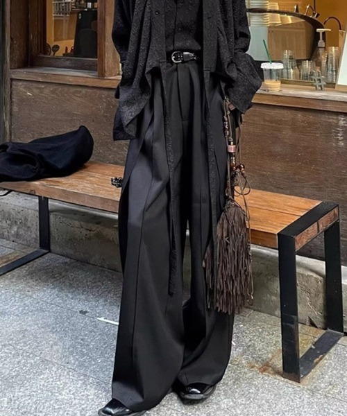 NOWLE（ノウル）の「【NOWLE】センターライン ダブルプリーツ ドレープ フレア スラックス（スラックス・メンズ・アッシュブラウン/ブラック・LARGE/MEDIUM/SMALL）」の16枚目の写真