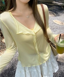 【Y2Kガーリー】シアー&クールタッチ Vネック長袖Tシャツ
