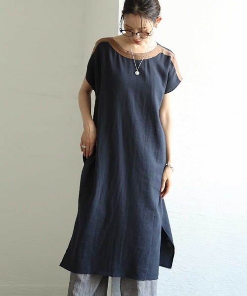Sawa a la mode(サワアラモード)の「コットンリネンフレンチスリーブワンピース(ワンピース・レディース・レッド/ネイビー/アイボリー・FREE)」の3枚目の写真