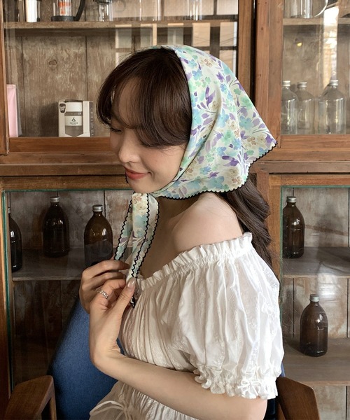 セール】総柄 シアー バブーシュカ スカーフ バンダナ cula1213