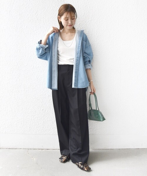 セール】〈洗濯機可能〉ハイカウント ツイル 2タック ワイド パンツ