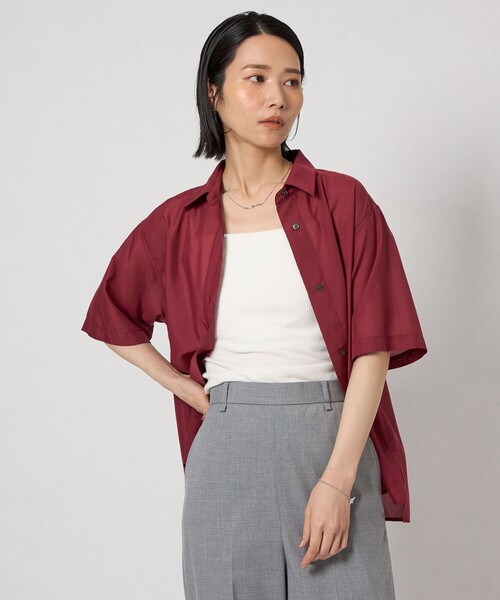 CITEN(シテン)の「<CITEN>エッセンシャルシャツハンソデ(シャツ/ブラウス・レディース・ワイン/ブラック/ライトブルー・M/S)」の3枚目の写真