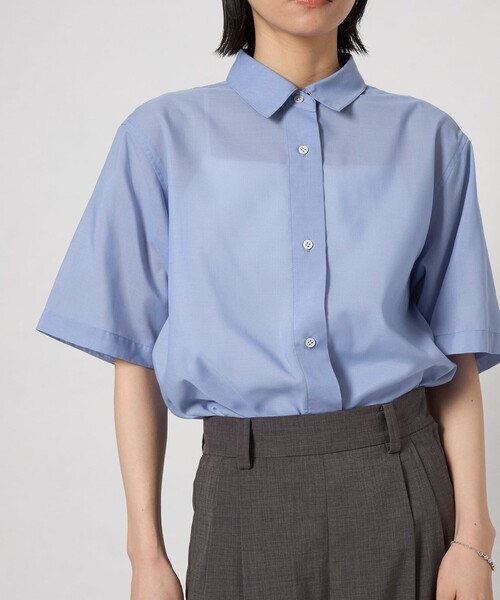 CITEN(シテン)の「<CITEN>エッセンシャルシャツハンソデ(シャツ/ブラウス・レディース・ワイン/ブラック/ライトブルー・M/S)」の2枚目の写真