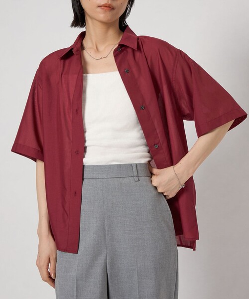 CITEN(シテン)の「<CITEN>エッセンシャルシャツハンソデ(シャツ/ブラウス・レディース・ワイン/ブラック/ライトブルー・M/S)」の6枚目の写真