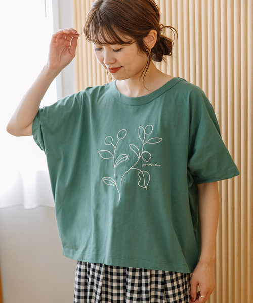 POU DOU DOU(プードゥドゥ)の「木の実刺繍Tee(Tシャツ/カットソー・レディース・ミント/ブラウン/オフホワイト/ブラック・M)」の4枚目の写真