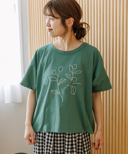POU DOU DOU(プードゥドゥ)の「木の実刺繍Tee(Tシャツ/カットソー・レディース・ミント/ブラウン/オフホワイト/ブラック・M)」の5枚目の写真
