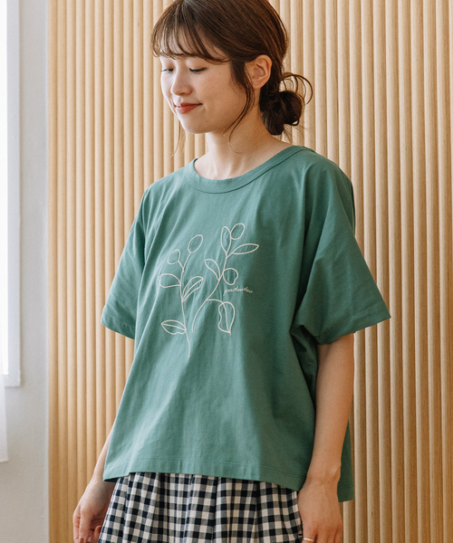 POU DOU DOU(プードゥドゥ)の「木の実刺繍Tee(Tシャツ/カットソー・レディース・ミント/ブラウン/オフホワイト/ブラック・M)」の6枚目の写真
