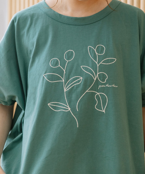 POU DOU DOU(プードゥドゥ)の「木の実刺繍Tee(Tシャツ/カットソー・レディース・ミント/ブラウン/オフホワイト/ブラック・M)」の11枚目の写真