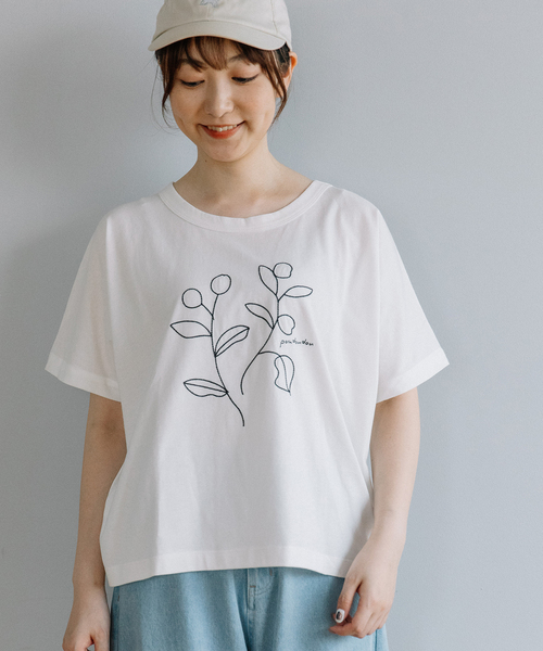 POU DOU DOU(プードゥドゥ)の「木の実刺繍Tee(Tシャツ/カットソー・レディース・ミント/ブラウン/オフホワイト/ブラック・M)」の12枚目の写真