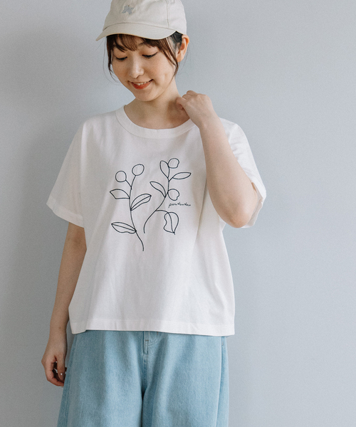 POU DOU DOU(プードゥドゥ)の「木の実刺繍Tee(Tシャツ/カットソー・レディース・ミント/ブラウン/オフホワイト/ブラック・M)」の14枚目の写真