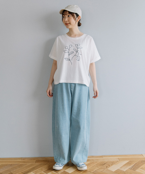 POU DOU DOU(プードゥドゥ)の「木の実刺繍Tee(Tシャツ/カットソー・レディース・ミント/ブラウン/オフホワイト/ブラック・M)」の18枚目の写真