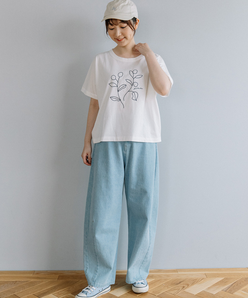 POU DOU DOU(プードゥドゥ)の「木の実刺繍Tee(Tシャツ/カットソー・レディース・ミント/ブラウン/オフホワイト/ブラック・M)」の19枚目の写真